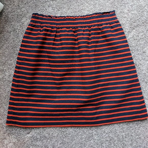 J Crew Cotton  Linen Navy and Orange Striped Skirt - Picture 2 of 10